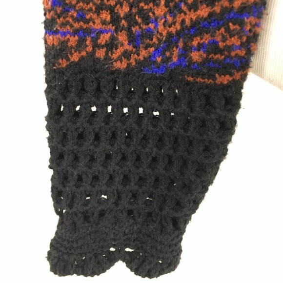 FREE PEOPLE Dark Blue Multicolor Knit Sleeve Insert Rounded Hem Textured Shirt - Picture 7 of 12